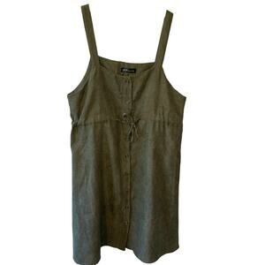 Caihong Trends Fashion Forest Green Square Neck Synched Waist Mini Dress Medium